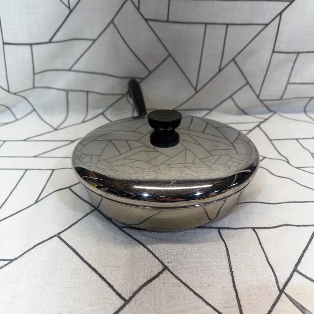 Revere Ware Skillet 9in Silver Stainless Steel Pan with Lid 88-A Bakelite Handle